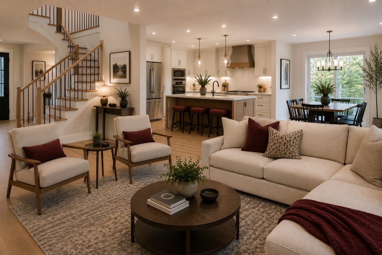 Renovated two-storey home interior with bright open rooms
