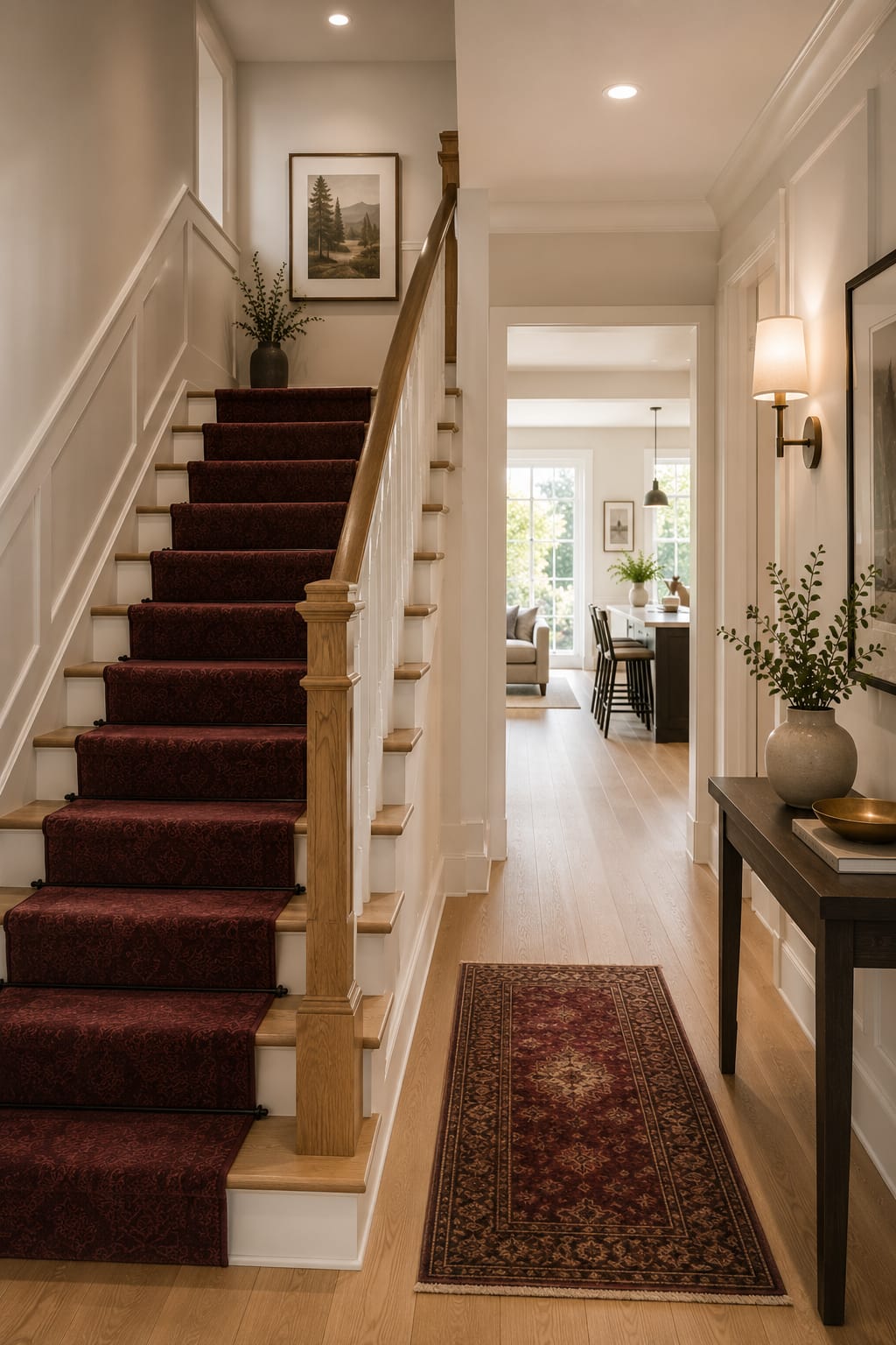 Renovated home interior with consistent flooring and trim
